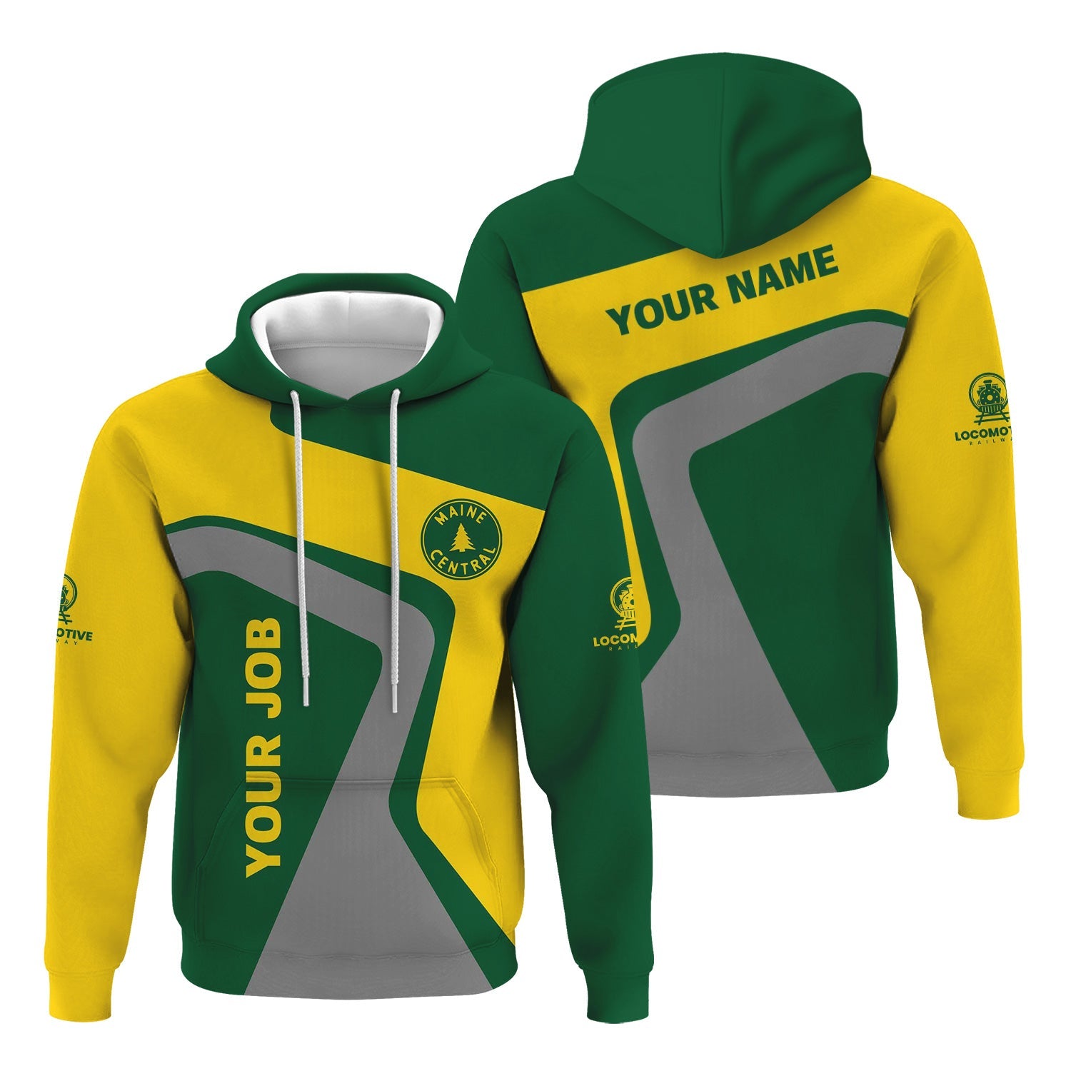 Railspirit Personalized Maine Central Railroad Hoodie Unique Design with Custom Job Position Train Zip Up Hoodie