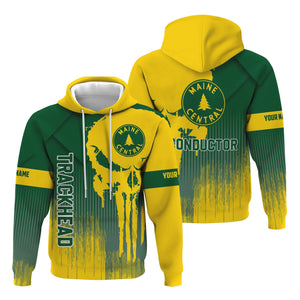 Railspirit Personalized Maine Central Railroad Hoodie Skull Design with Custom Job Train Zip Up Hoodie for Trackhead Crew