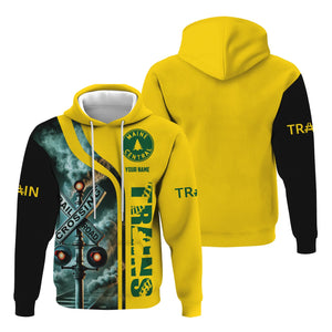 Railspirit Custom Name Maine Central Railroad Hoodie Railroad Crossing Sign Printed Zip Hoodie