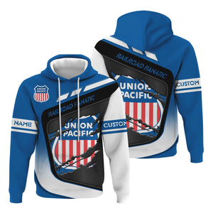 Railspirit Personalized Union Pacific Railroad Hoodie Ripped Texture Style Big Boy Train Zip Up Hoodie For Railroad Fanatic