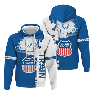 Railspirit Personalized Union Pacific Railroad Hoodie Engine Heartbeat and Track Love Style Big Boy Zip Up Hoodie Gift Idea For Train Lovers