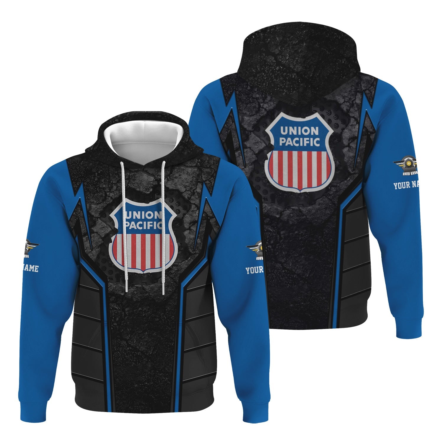 Railspirit Personalized Union Pacific Railroad Hoodie Cracked Metal Design Big Boy Train Zip Up Hoodie for Rail Enthusiasts