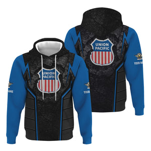 Railspirit Personalized Union Pacific Railroad Hoodie Cracked Metal Design Big Boy Train Zip Up Hoodie for Rail Enthusiasts
