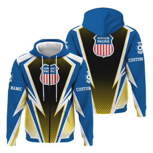 Railspirit Personalized Union Pacific Railroad Hoodie Lightning Graphic Style Big Boy Zip Up Hoodie Gift Idea For Train Lover