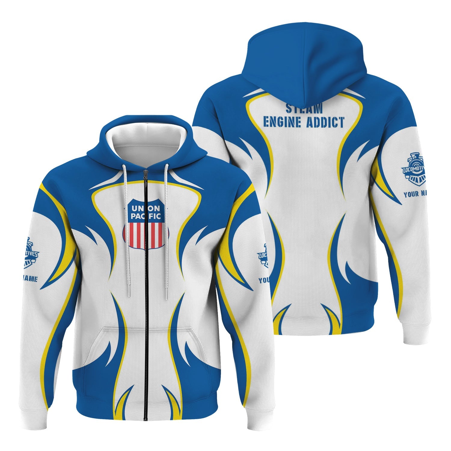 Railspirit Personalized Union Pacific Railroad Hoodie Distinctive Flame Style Big Boy Zip Up Hoodie For Steam Engine Addict