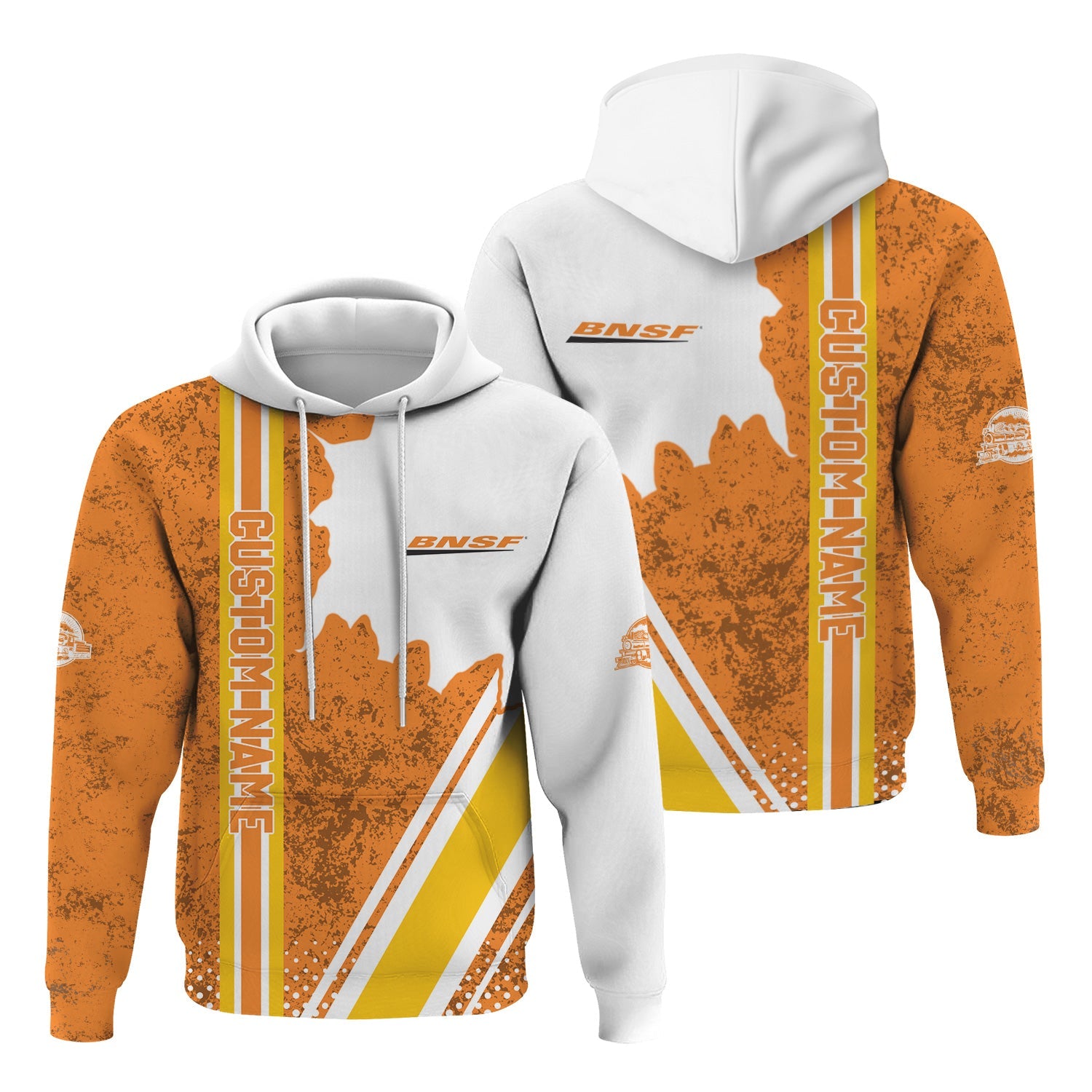 Railspirit Personalized BNSF Railway Hoodie All Over Printed Unisex Zip Up Hoodie