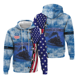 Railspirit Personalized Union Pacific Railroad Hoodie Retro American Express Train With USA Flag Big Boy Zip Up Hoodie