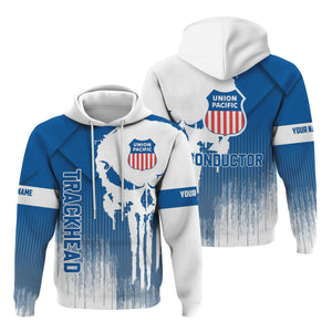 Railspirit Personalized Union Pacific Railroad Hoodie Skull Design with Custom Job Big Boy Train Zip Up Hoodie for Trackhead Crew