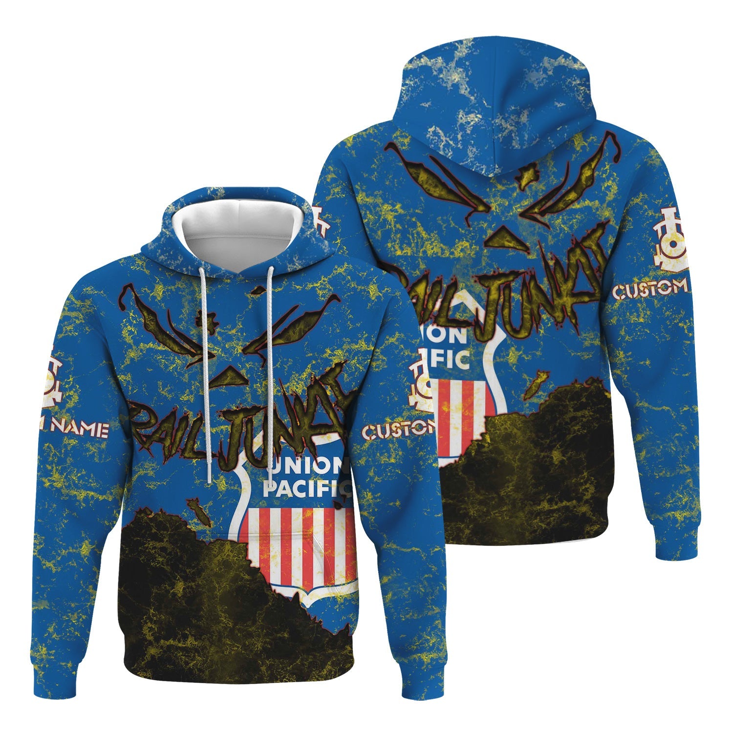 Railspirit Personalized Union Pacific Railroad Hoodie Torn Graphic Style Big Boy Train Zip Up Hoodie For Rail Junkie