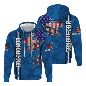 Railspirit Personalized Union Pacific Railroad Hoodie USA Flag Claw Art with Custom Job Big Boy Train Zip Up Hoodie