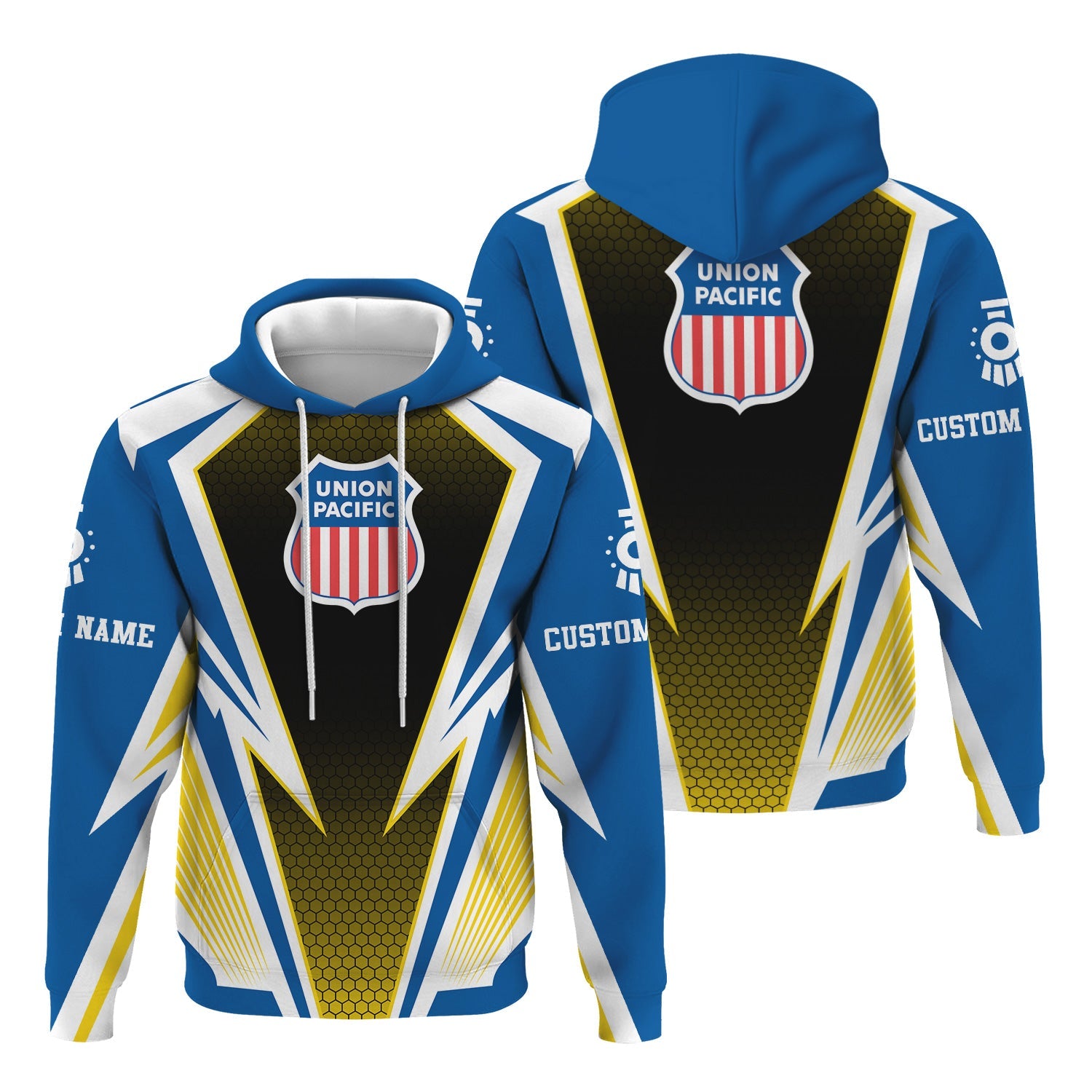 Railspirit Personalized Union Pacific Railroad Hoodie Lightning Graphic Style Big Boy Zip Up Hoodie Gift Idea For Train Lover