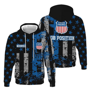 Railspirit Personalized Union Pacific Railroad Hoodie Artistic Paint American Flag Style Big Boy Train Zip Up Hoodie