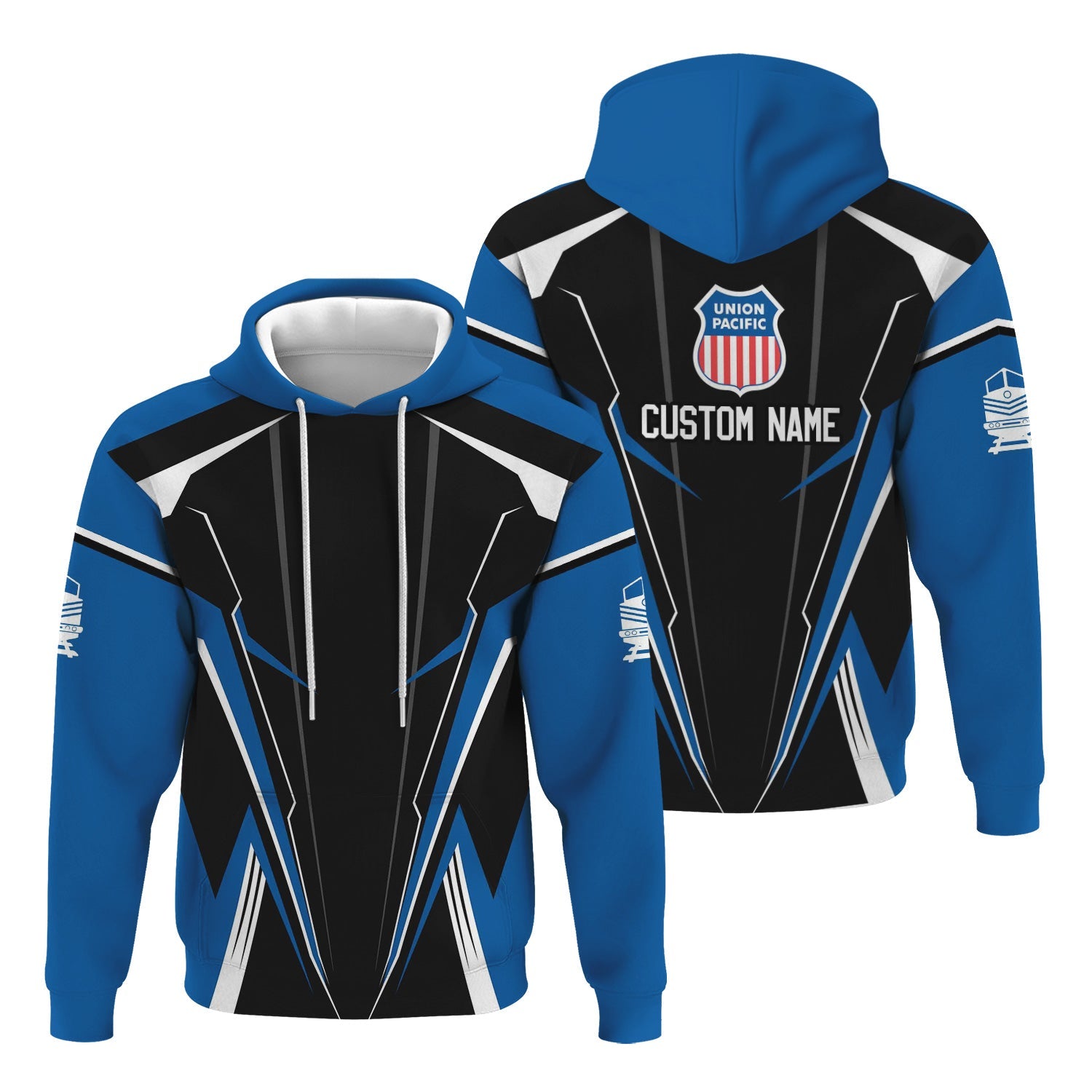 Railspirit Personalized Union Pacific Railroad Hoodie Lightning-Edge Design Big Boy Train Zip Up Hoodie For Railroad Lovers