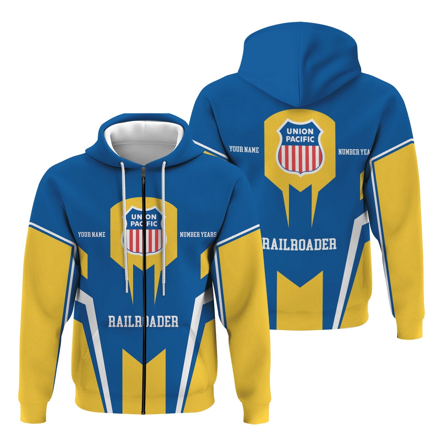 Railspirit Personalized Union Pacific Railroad Hoodie Custom Year Railroader Big Boy Zip Up Hoodie Gift Idea For Train Lover