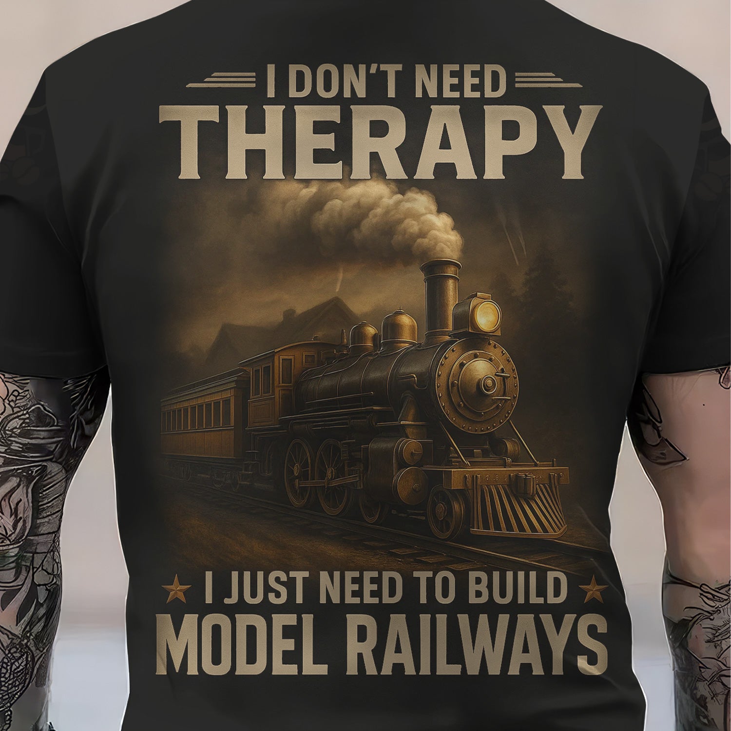 Custom Name Steam Train T-shirt, I Don't Need Therapy I Just Need Model Railways, Coffee and Train Design, Train Lover Gift