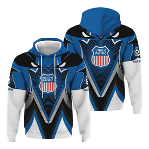 Railspirit Personalized Union Pacific Railroad Hoodie Vibrant Graphic Pattern Big Boy Zip Up Hoodie For Train Enthusiasts
