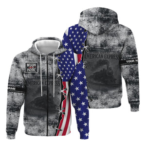 Railspirit Personalized Western Pacific Railroad Hoodie Retro American Express Train With USA Flag Zip Up Hoodie
