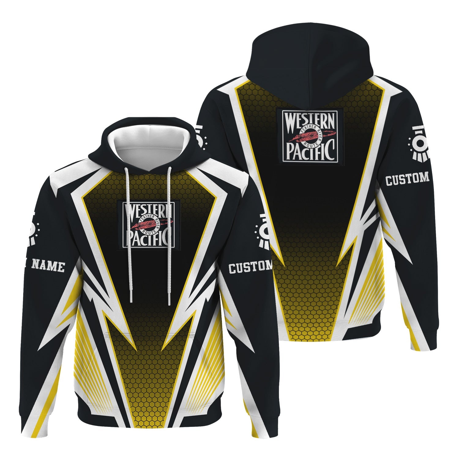 Railspirit Personalized Western Pacific Railroad Hoodie Lightning Graphic Style Zip Up Hoodie Gift Idea For Train Lover