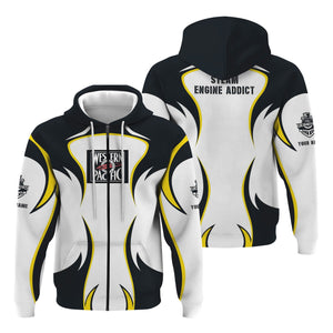 Railspirit Personalized Western Pacific Railroad Hoodie Distinctive Flame Style Zip Up Hoodie For Steam Engine Addict