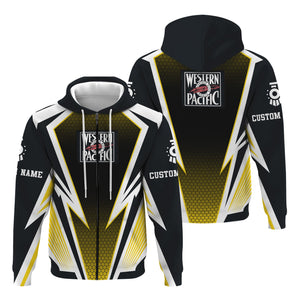 Railspirit Personalized Western Pacific Railroad Hoodie Lightning Graphic Style Zip Up Hoodie Gift Idea For Train Lover