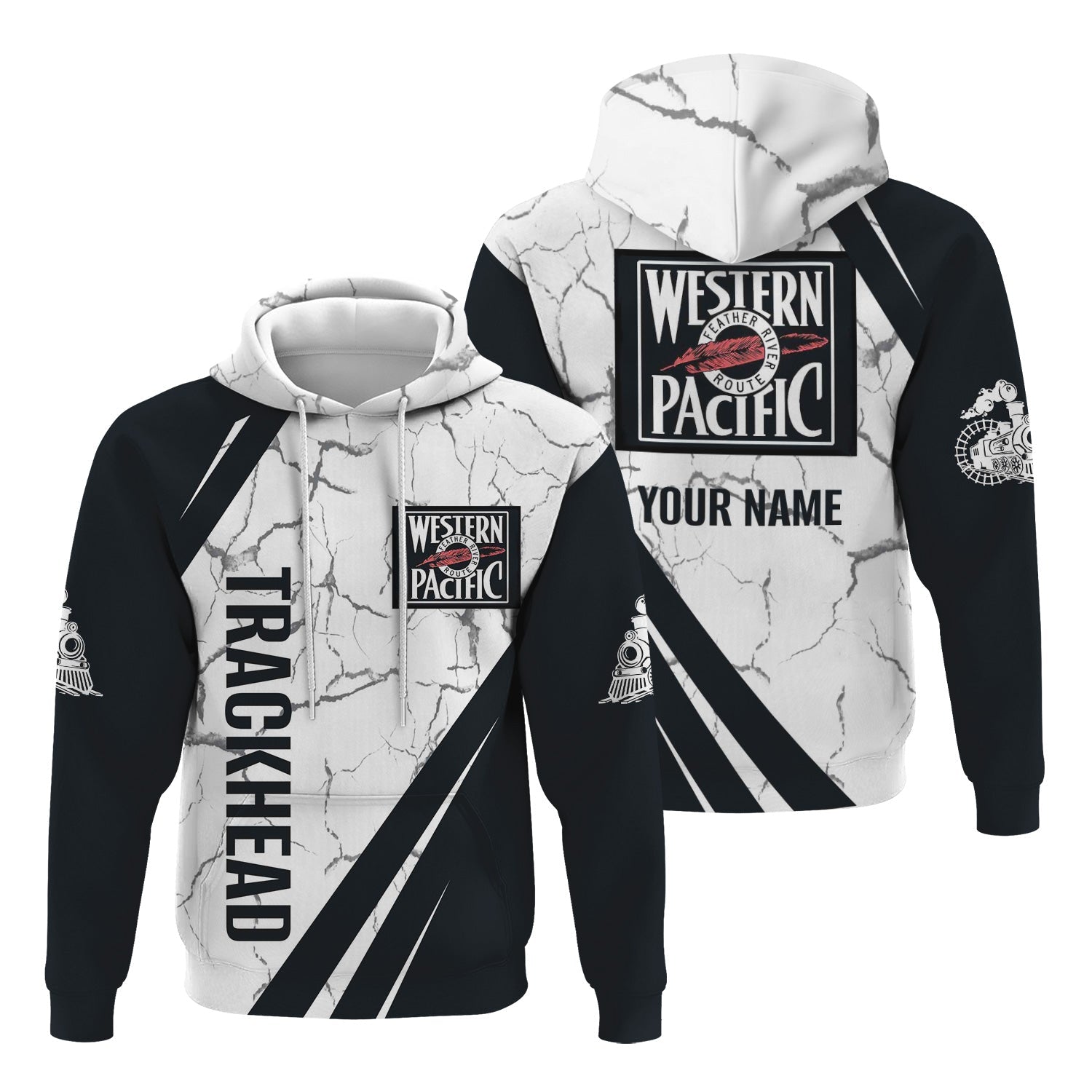 Railspirit Personalized Western Pacific Railroad Hoodie Crackle Texture Style Train Zip Up Hoodie For Trackhead