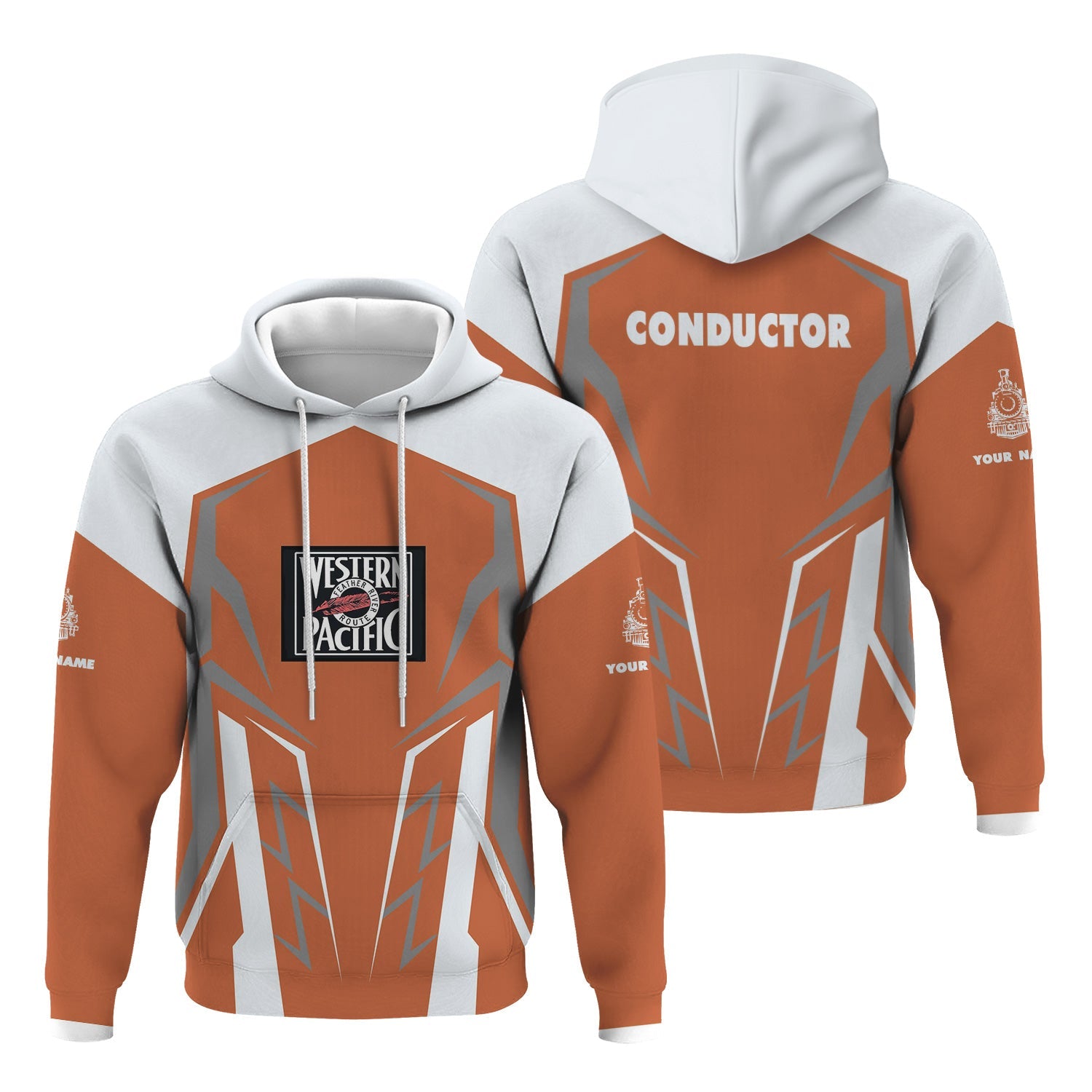 Railspirit Personalized Western Pacific Railroad Hoodie Futuristic Design with Custom Job Train Zip Up Hoodie