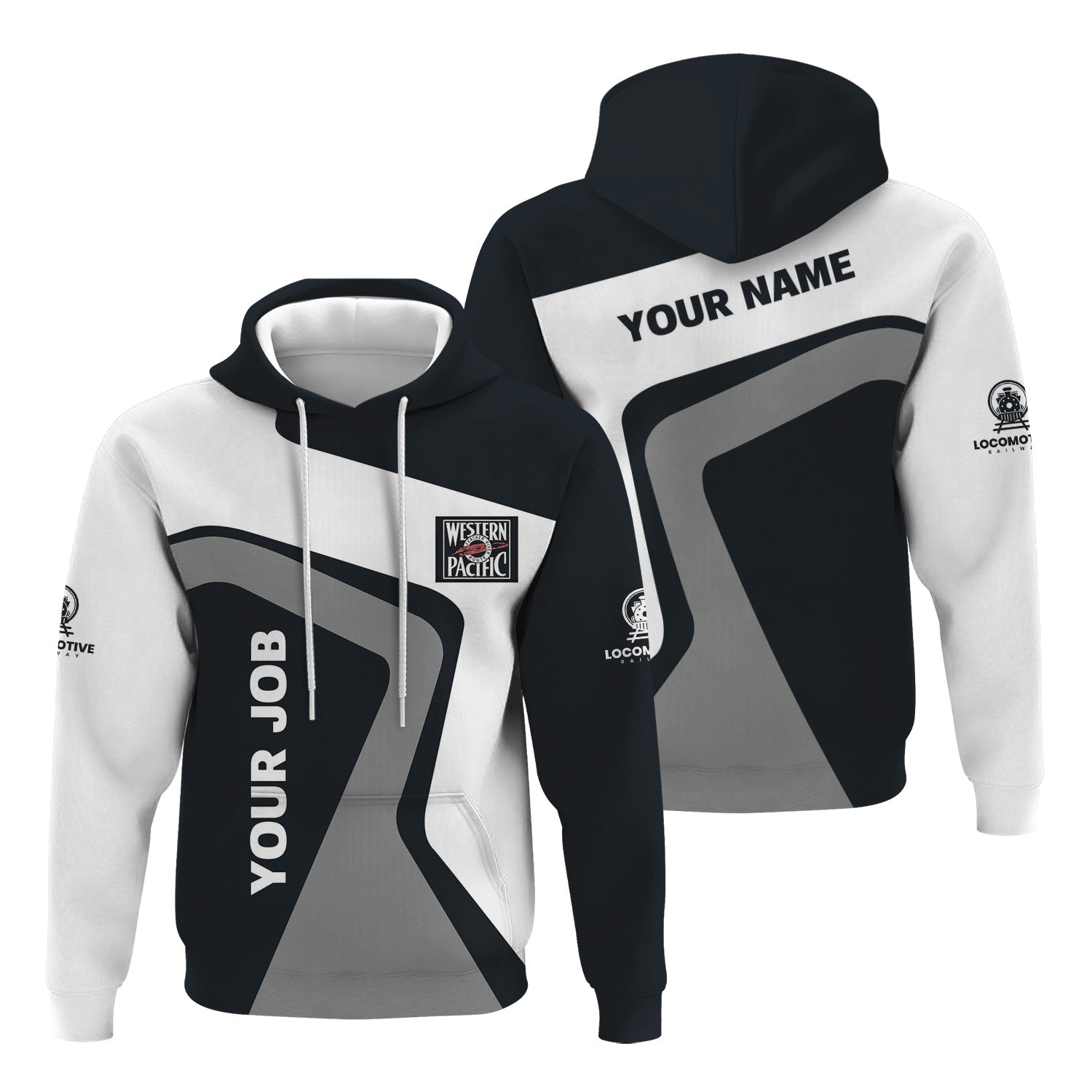 Railspirit Personalized Western Pacific Railroad Hoodie Unique Design with Custom Job Position Train Zip Up Hoodie