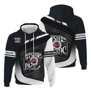 Railspirit Personalized Western Pacific Railroad Hoodie Ripped Texture Style Train Zip Up Hoodie For Railroad Fanatic