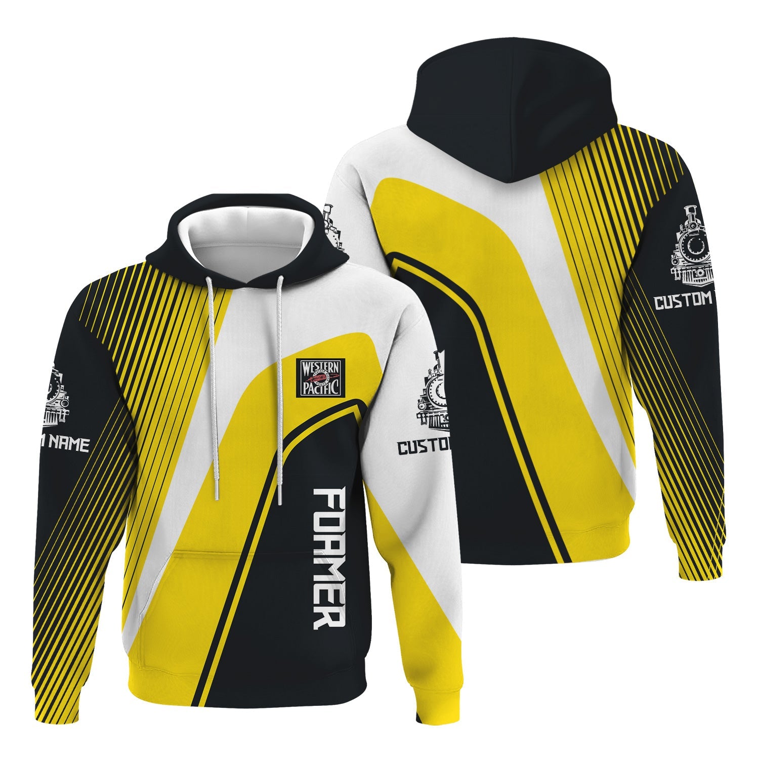 Railspirit Personalized Western Pacific Railroad Hoodie Vibrant Striking Style Zip Up Hoodie For Rail Enthusiasts