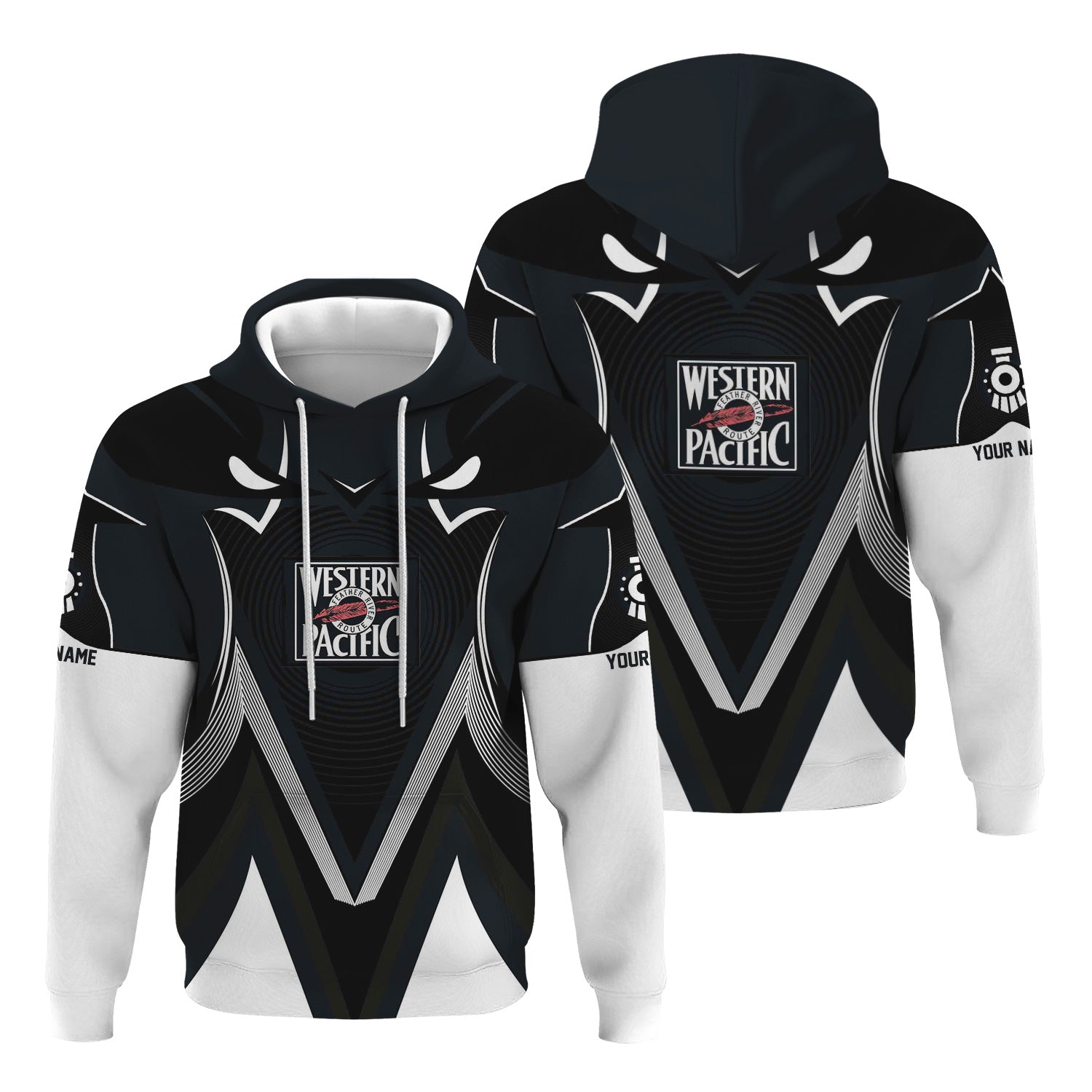 Railspirit Personalized Western Pacific Railroad Hoodie Vibrant Graphic Pattern Zip Up Hoodie For Train Enthusiasts