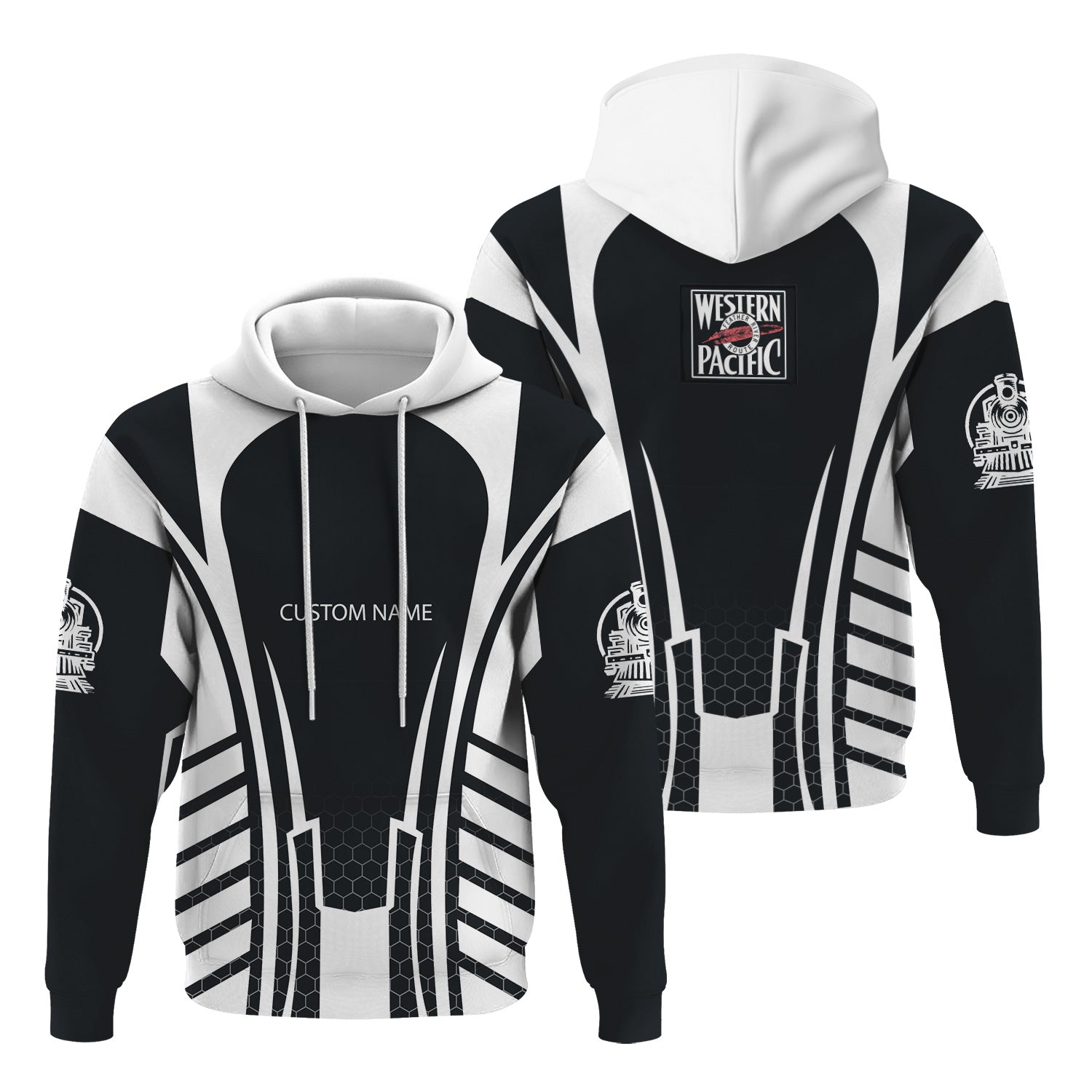 Railspirit Personalized Western Pacific Railroad Hoodie Striped Railroad Style Train Zip Up Hoodie All Over Print