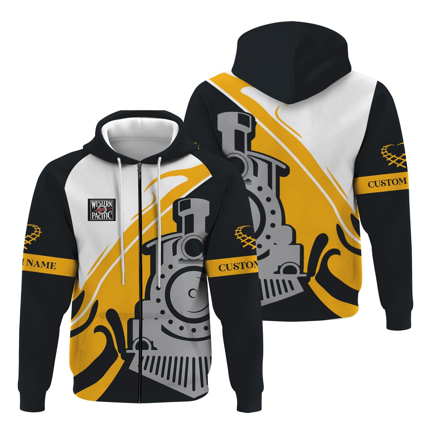 Railspirit Personalized Western Pacific Railroad Hoodie Flame-Inspired Style Zip Up Hoodie Gift Idea For Train Lovers