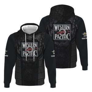 Railspirit Personalized Western Pacific Railroad Hoodie Cracked Metal Design Train Zip Up Hoodie for Rail Enthusiasts