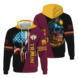 Railspirit Personalized Boston and Maine Railroad Hoodie Train Skull American Flag Zip Up Hoodie All Over Print