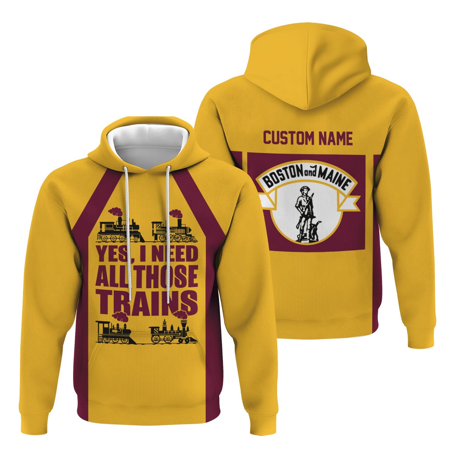 Railspirit Custom Name Boston and Maine Railroad Hoodie Yes I Need All Those Train Printed Zip Hoodie