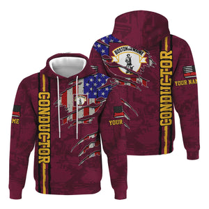 Railspirit Personalized Boston and Maine Railroad Hoodie USA Flag Claw Art with Custom Job Train Zip Up Hoodie