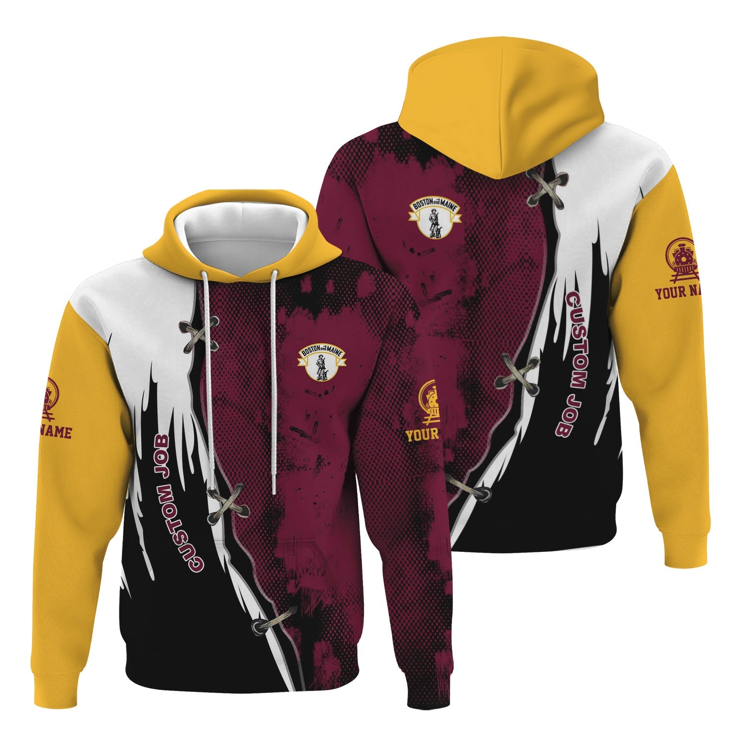 Railspirit Personalized Boston and Maine Railroad Hoodie Retro Stitches Design with Custom Position Train Zip Up Hoodie