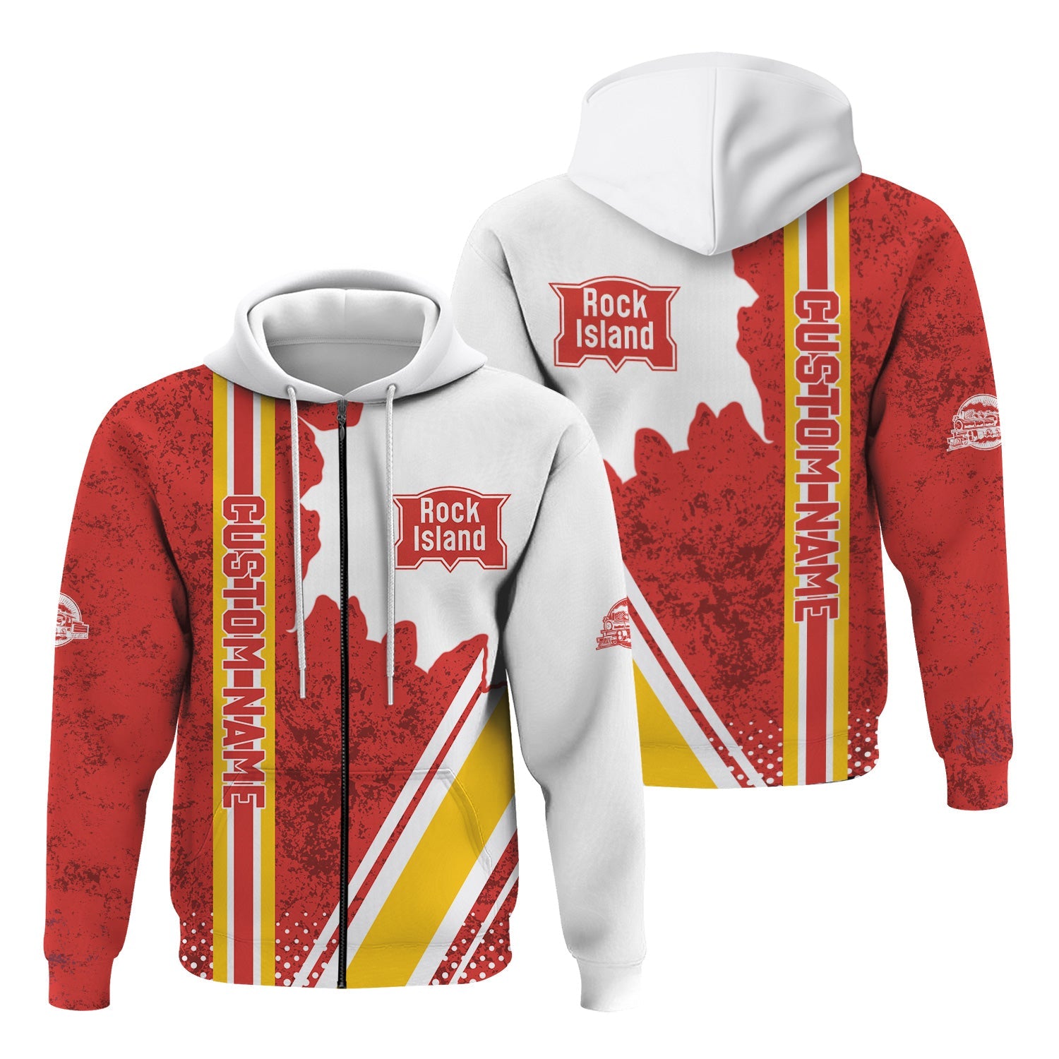 Railspirit Personalized Chicago, Rock Island and Pacific Railroad Hoodie Rock Island Railroad All Over Printed Unisex Zip Up Hoodie