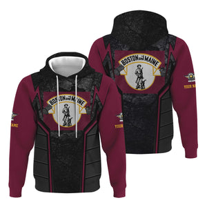 Railspirit Personalized Boston and Maine Railroad Hoodie Cracked Metal Design Train Zip Up Hoodie for Rail Enthusiasts