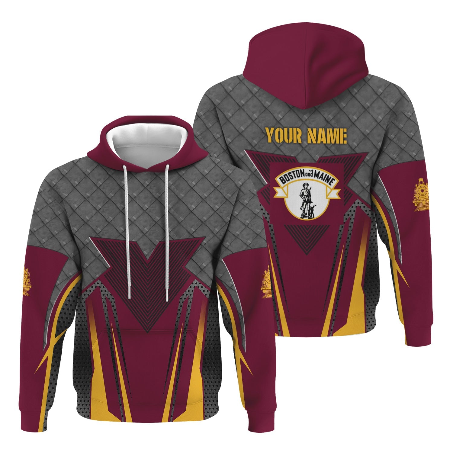 Railspirit Personalized Boston and Maine Railroad Hoodie Rugged Steel Vibes Train Zip Up Hoodie All Over Print