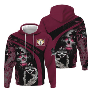 Railspirit Personalized Boston and Maine Railroad Hoodie Flame Skull Design Train Zip Up Hoodie for Locomotive Fans