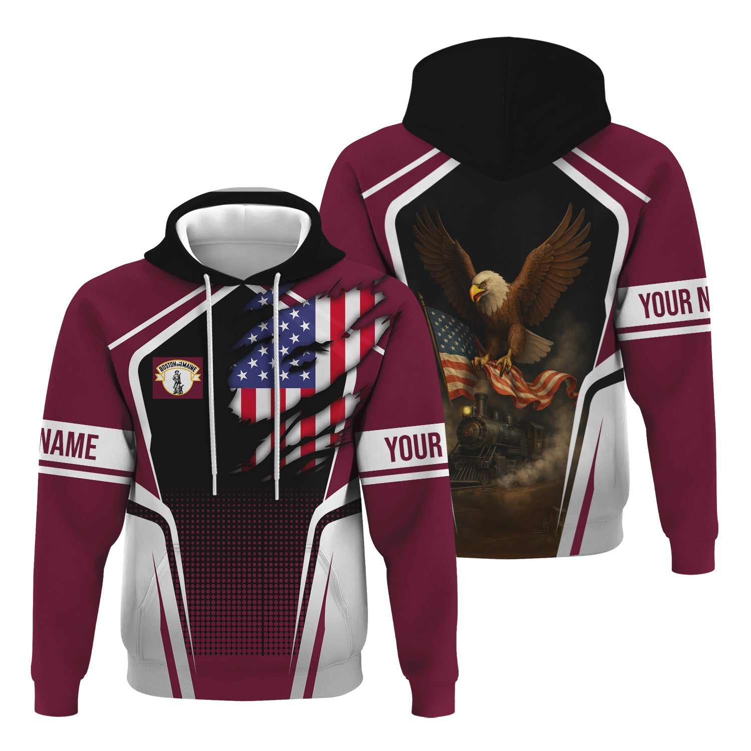 Railspirit Personalized Boston and Maine Railroad Hoodie American Eagle Vintage Train Zip Up Hoodie