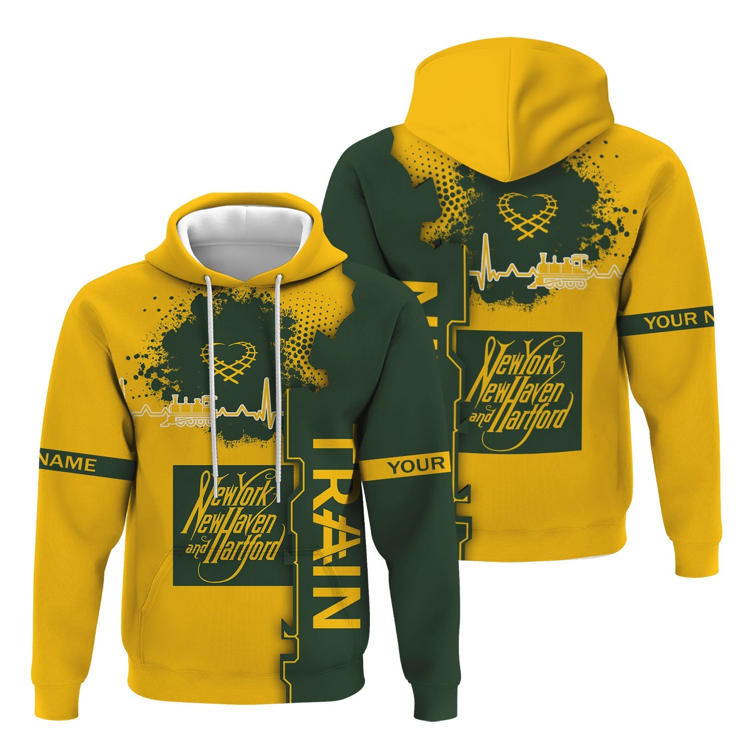 Railspirit Personalized New York, New Haven and Hartford Railroad Hoodie Engine Heartbeat and Track Love Style New Haven Railroad Zip Up Hoodie