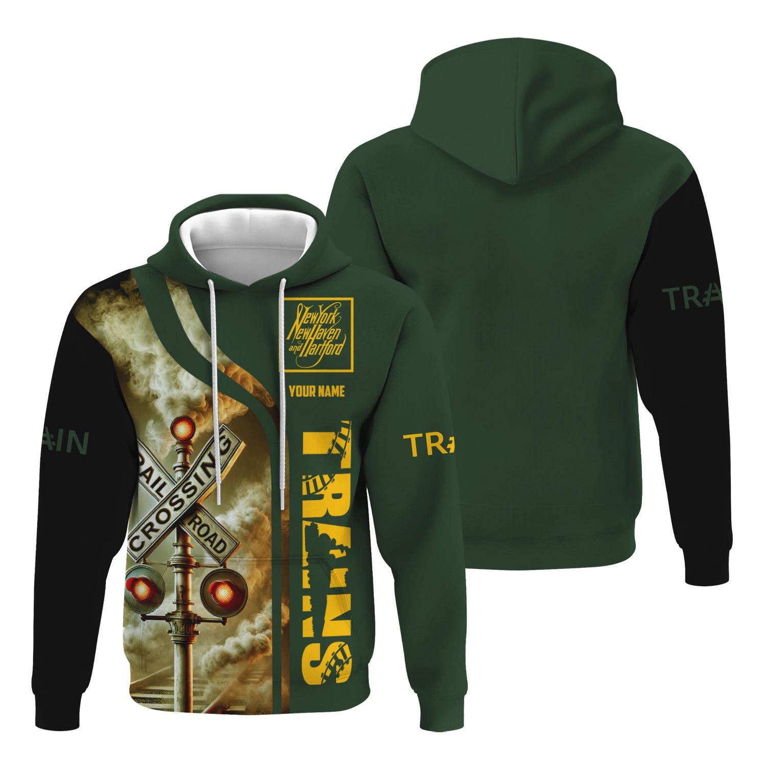 Railspirit Custom Name New York, New Haven and Hartford Railroad Hoodie Railroad Crossing Sign New Haven Railroad Printed Zip Hoodie