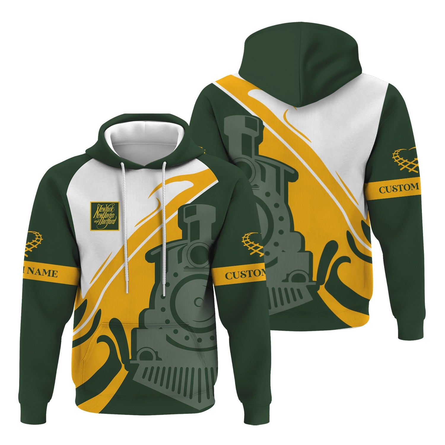 Railspirit Personalized New York, New Haven and Hartford Railroad Hoodie Flame-Inspired Style New Haven Railroad Zip Up Hoodie Gift For Train Lovers