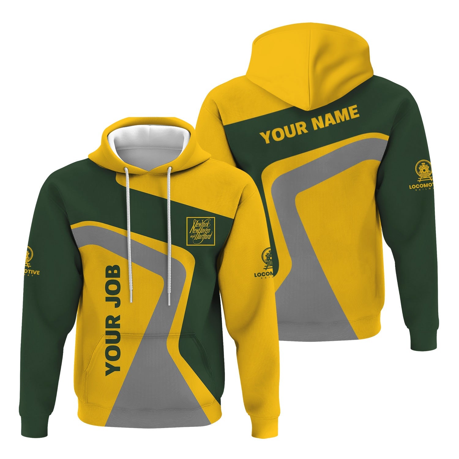 Railspirit Personalized New York, New Haven and Hartford Railroad Hoodie Unique Design with Custom Job New Haven Railroad Train Zip Up Hoodie