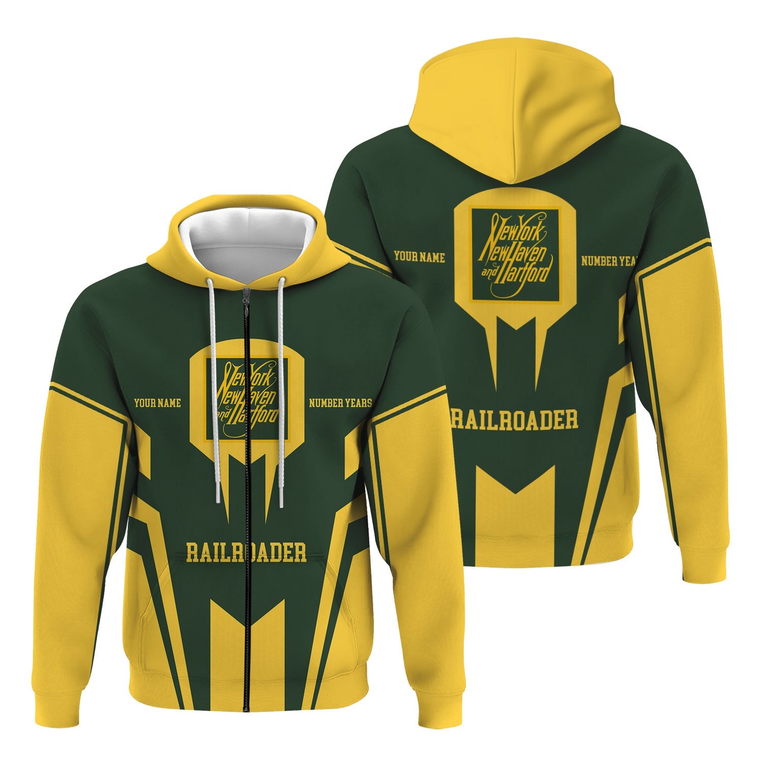 Railspirit Personalized New York, New Haven and Hartford Railroad Hoodie Custom Year Railroader New Haven Railroad Zip Up Hoodie
