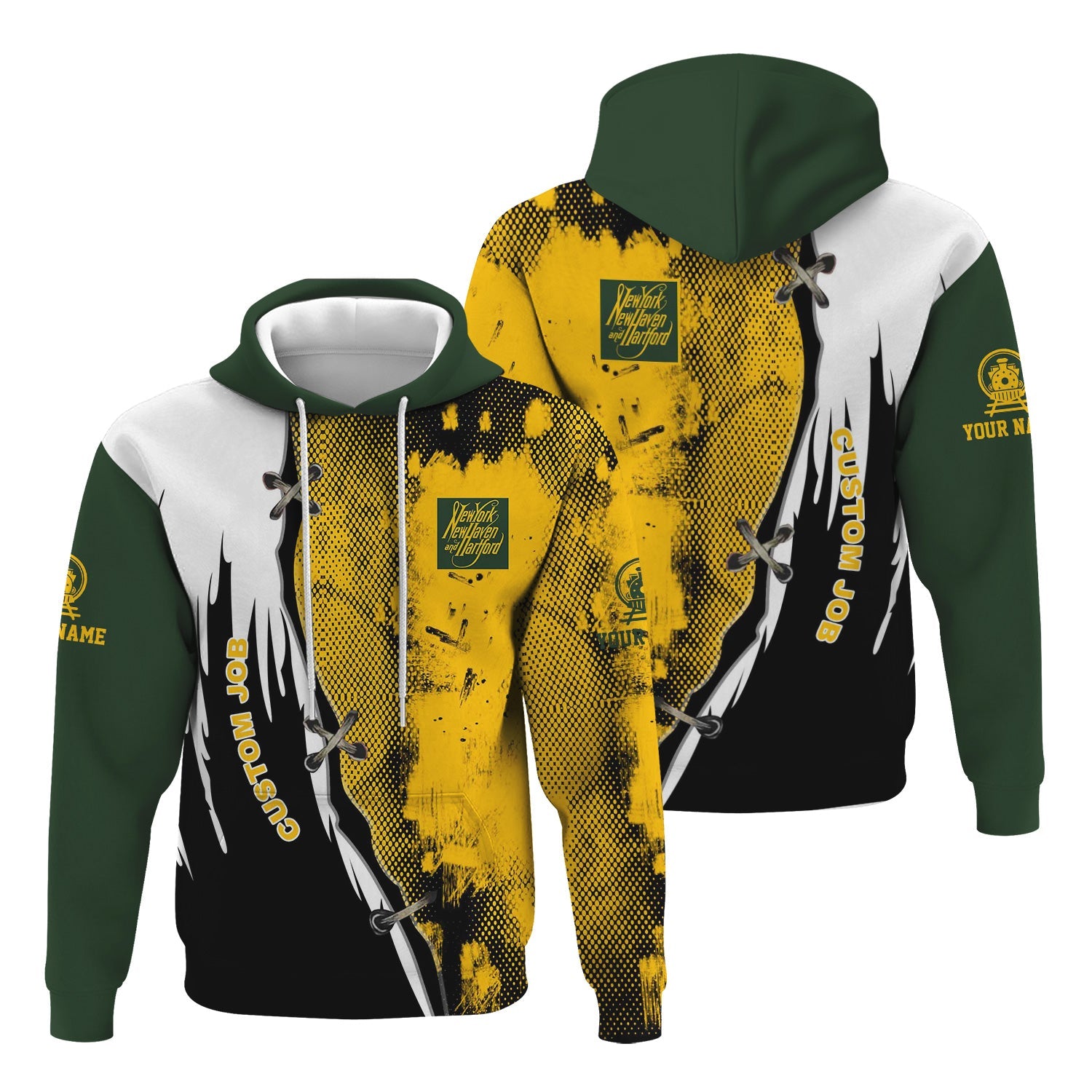 Railspirit Personalized New York, New Haven and Hartford Railroad Hoodie Retro Stitches with Custom Position New Haven Railroad Train Zip Up Hoodie