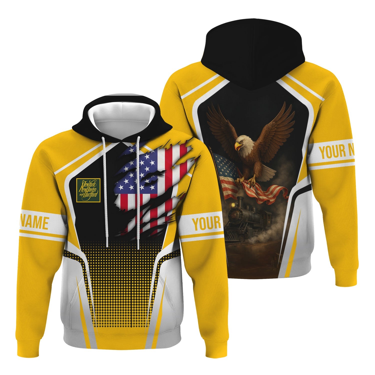 Railspirit Personalized New York, New Haven and Hartford Railroad Hoodie American Eagle Vintage Train New Haven Railroad Zip Up Hoodie