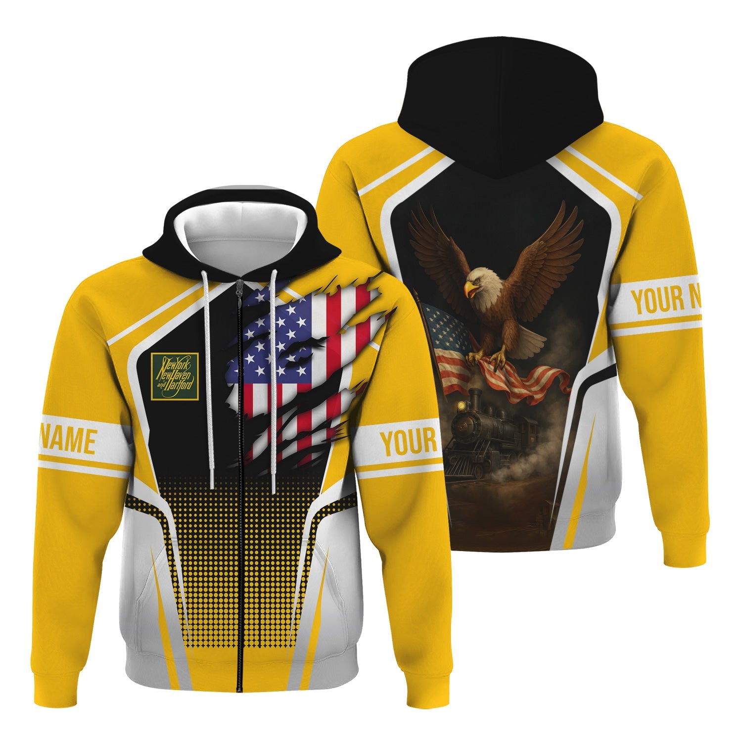 Railspirit Personalized New York, New Haven and Hartford Railroad Hoodie American Eagle Vintage Train New Haven Railroad Zip Up Hoodie